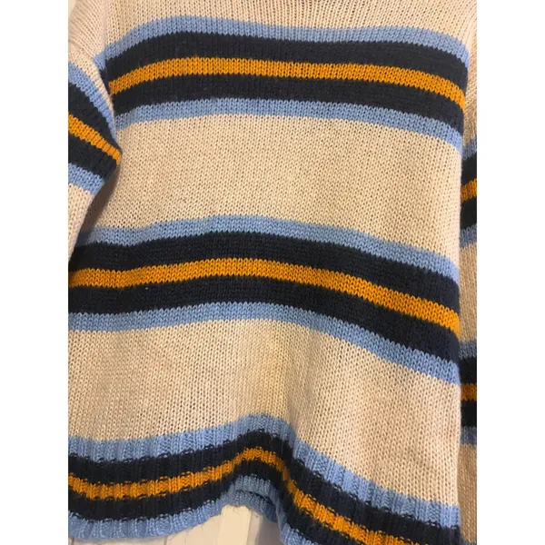 Urban Outfitters Striped Crew Neck Sweater Cream‎ Blue Yellow Navy M Medium - Image 3