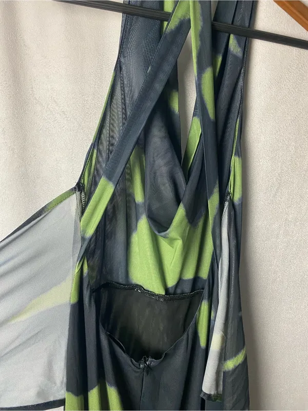 Faeriesty Dramatic mermaid Black Green Camo Halter neck Printed Maxi Dress S - Image 10