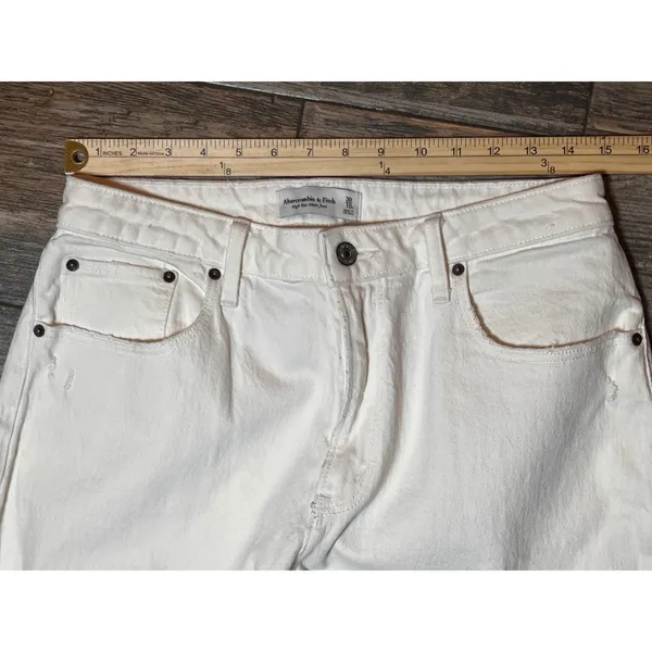 Abercrombie & Fitch High Rise Mom Jean Curve Love White Distressed Ripped 30/10R - Image 6