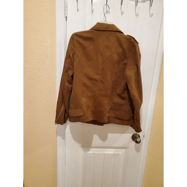 H&M womens biker jacket size US 14 brown zip long sleeve solid - Image 7