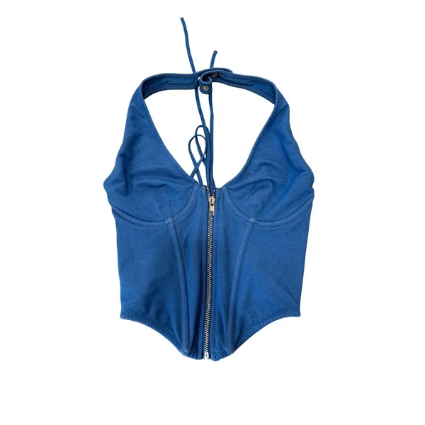 Urban Outfitters Out From Under‎ Hot Stuff Denim Halter Corset Top Blue Sz S - Image 5