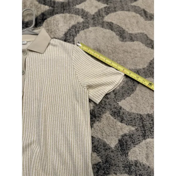 Linea Moda Italy Beige Button Down Knit Shirt M Glitter Thread‎ Short Sleeve - Image 7
