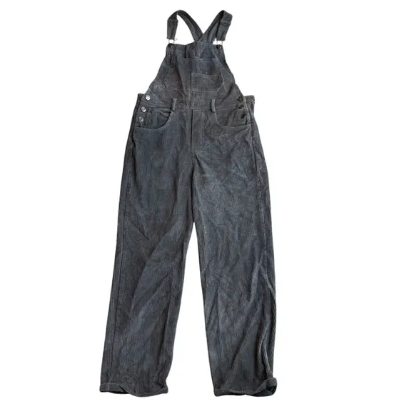 By Together Women’s S Corduroy Overalls Charcoal Gray‎ Relaxed Fit Boho Hipster - Image 3