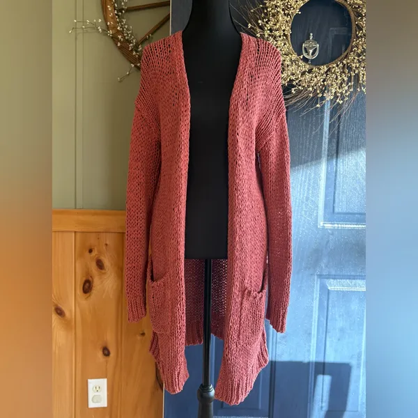 FREE PEOPLE Sz S SIMPLY SIENA OPEN FRONT CARDIGAN SWEATER ROSE PINK - Image 3