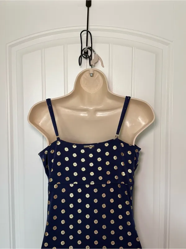 Michael Michael Kors Small Navy Gold Foiled Medallion Prints V Neck Maxi Dress - Image 8