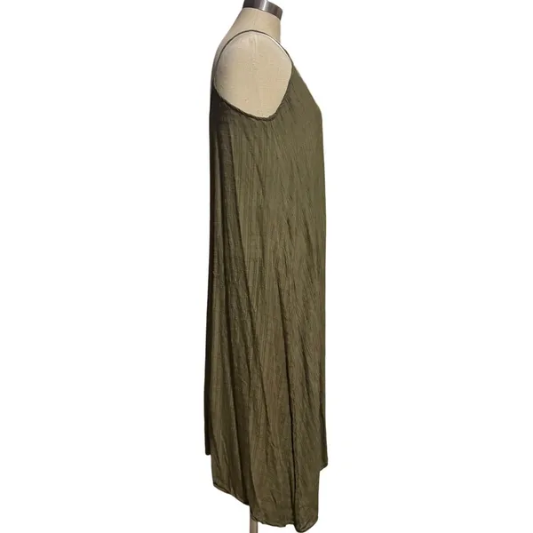 Nordstrom Rack‎ XS Olive Green Textured Handkerchief Hem Spaghetti Strap Dress - Image 2