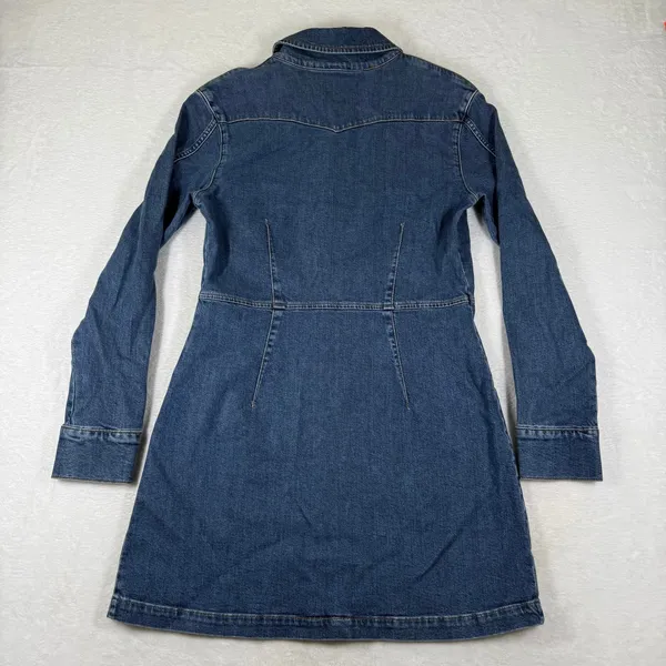 Reformation Jeans Arizona Dress Severn Blue Denim Mini Button Front Size 12 - Image 9