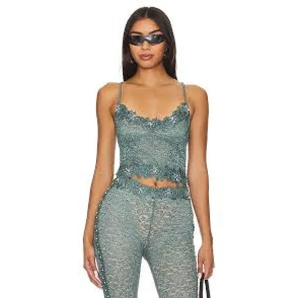 BOYS LIE Ocean Reverie x Yung Reaper Flare Pants STRETCHY Lace XS Teal GORGEOUS - Image 3