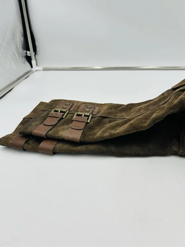 Nine West Taupe Brown Suede Tumble Tall Riding Boots Sz 9 Double Buckle - Image 13