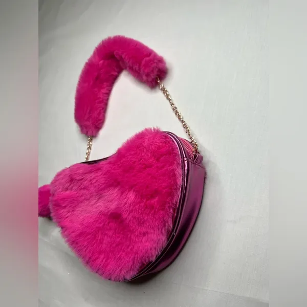 Rainbow Sugar Fluffy Pink Heart Shoulder Bag 7” - Image 2
