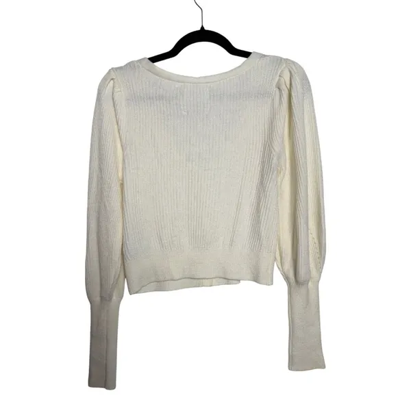 Abercrombie & Fitch Cream Knit Mutton Sleeve Cropped Cardigan Sweater Size XS - Image 3