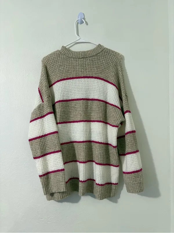 American Eagle Waffle Knit Striped Sweater | Size: Small - Image 2