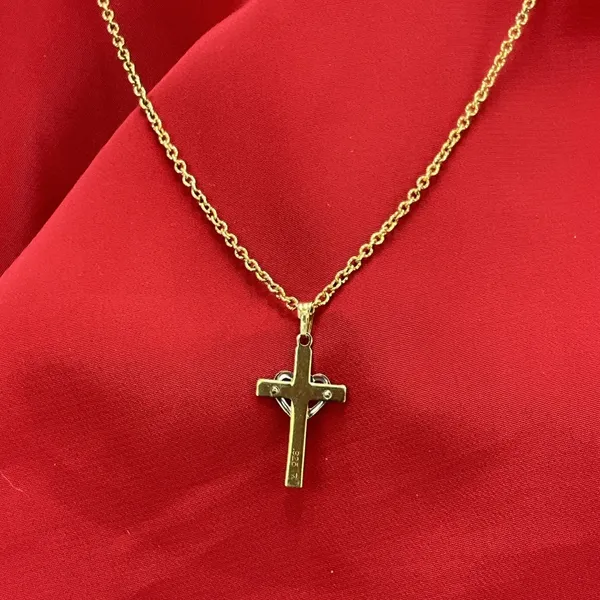 Sterling Silver 925 With Gold Wash Small‎ Cross Pendant Necklace - Image 2