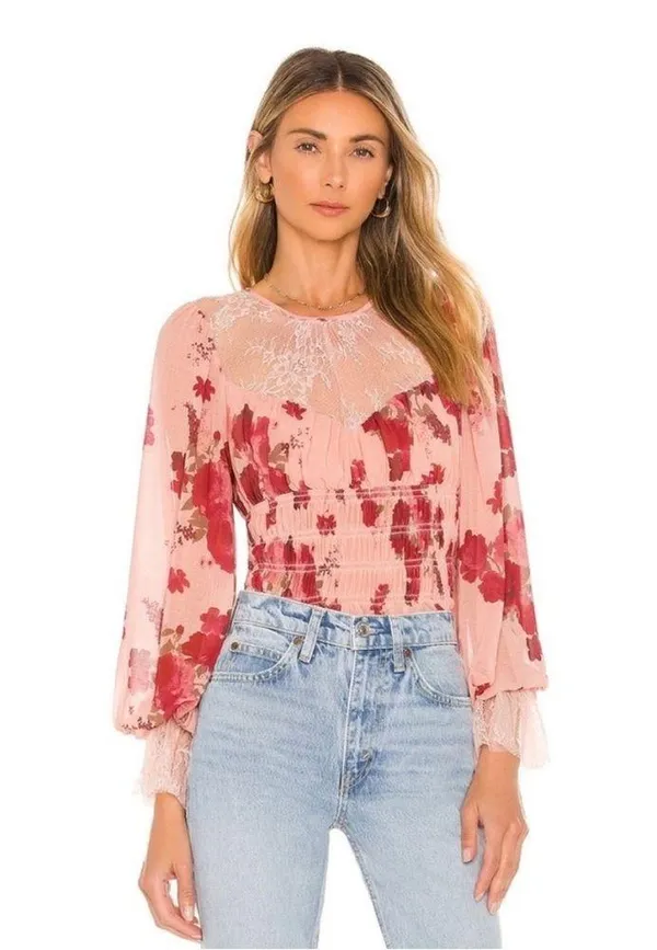 Free People red and pink lace top - Image 2