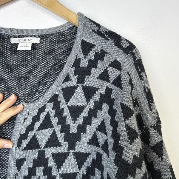 Ariat Cardigan Sweater Womens Large Aztec Open Front Pockets Western Boho - Image 5