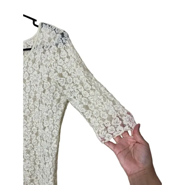 BKE Cream Lace Short Sleeve Sheer‎ Floral Pattern Top Y2K Medium - Image 7