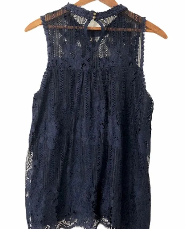 Altar’d State Blue & Black Lace Sleeveless Blouse - Image 2