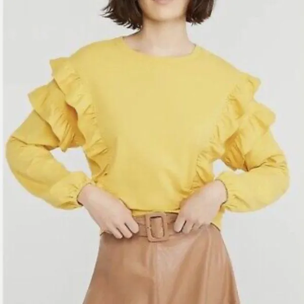 New Ann Taylor Lemon Shade Ruffle Sweatshirt Yellow - Image 2