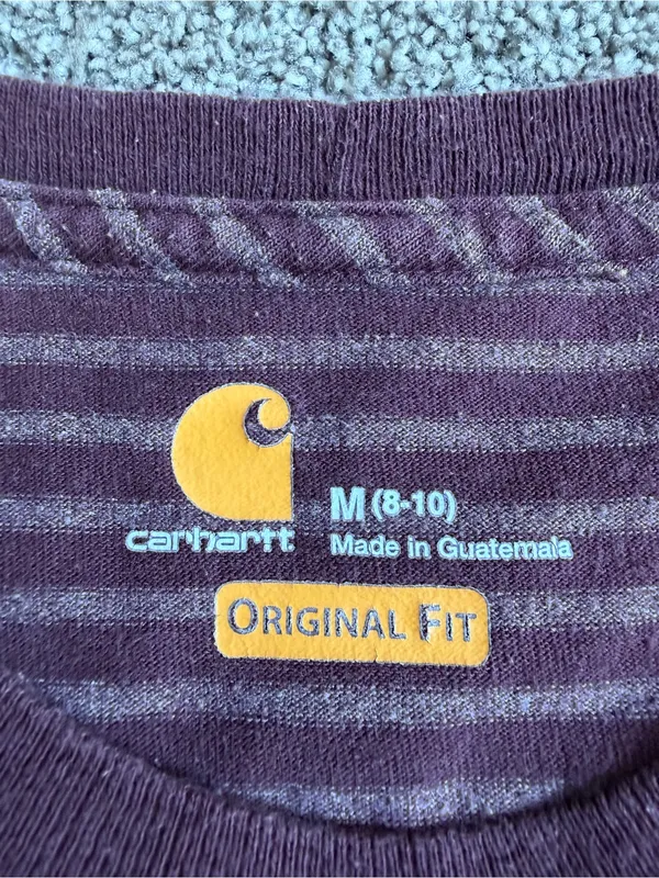 Carhartt Women’s Original Fit Striped Pocket T Shirt Burgundy M 8-10 - Image 3