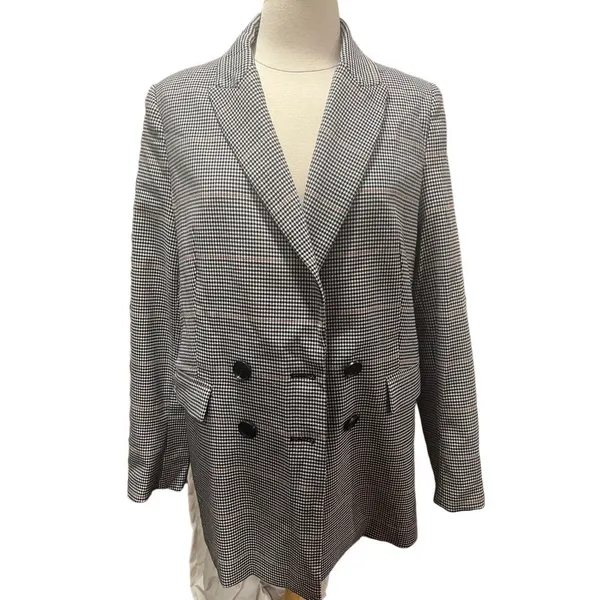 Mango Houndstooth Plaid Double Breasted Blazer Heritage Prep M - Image 4