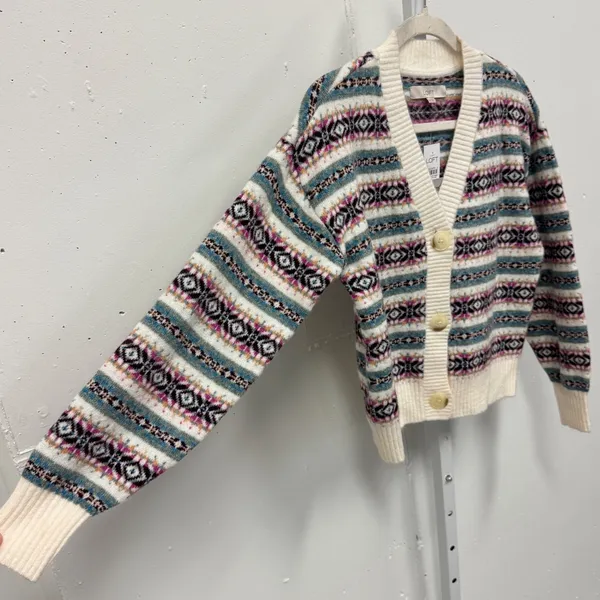 NWT LOFT Fair Isle V-Neck Cardigan Sweater Women's XS Multi Knit Button Front‎ - Image 4