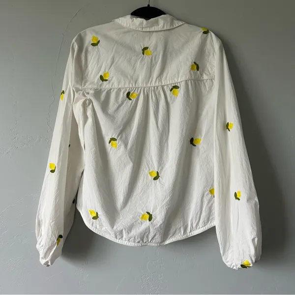 Anthropologie Maeve Embroidered Lemons Button Down Shirt Whimsy Euro Fruit - Image 8