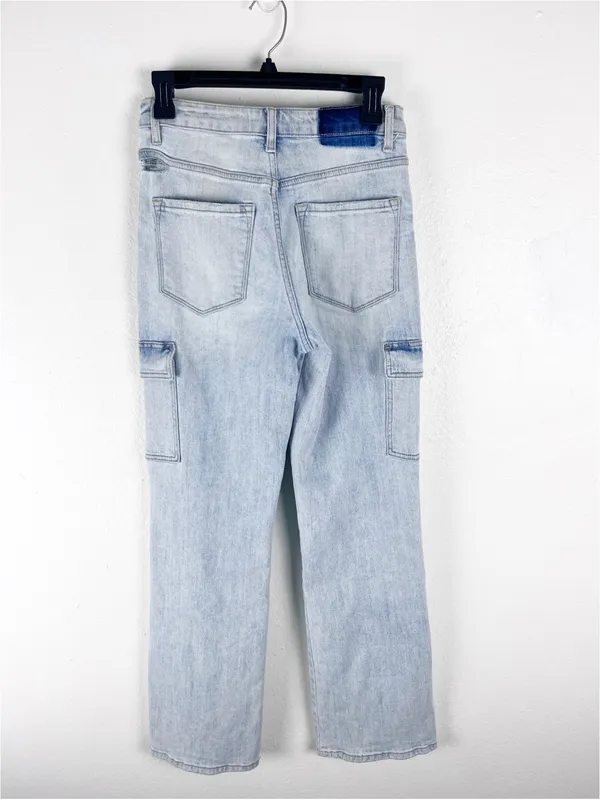 VERVET Light Wash High Rise Wide Leg Cargo Denim Jeans 25 Casual Neutral Boho - Image 2