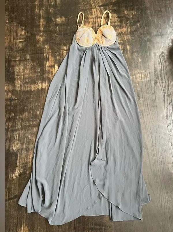 Vintage Victoria’s Secret Regal Blue Luxury Lace Chiffon Slip Gown Lingerie XL - Image 3