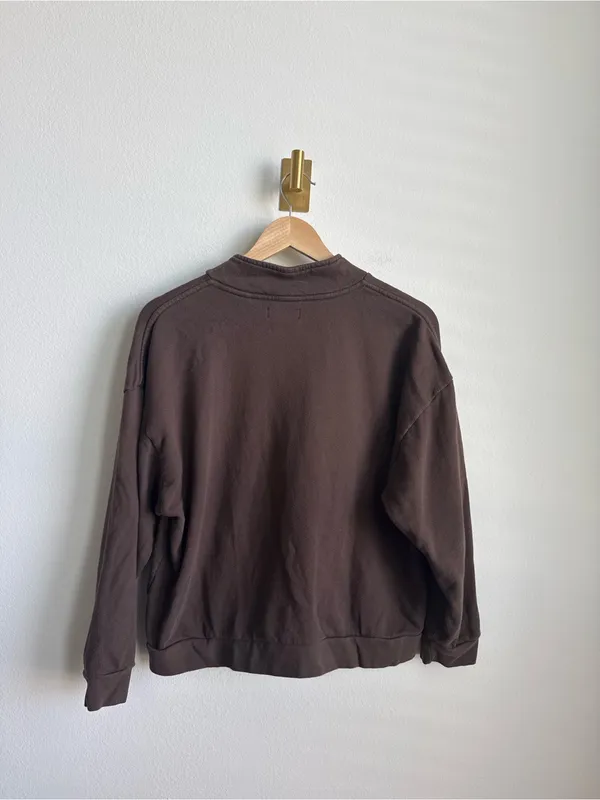Set Active Chocolate Brown Half Zip Sweatshirt Womens Medium 100% Cotton Pullover - Image 6