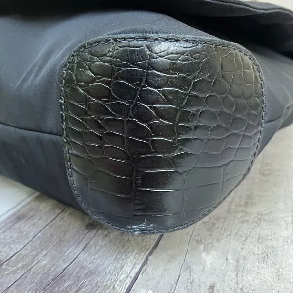 Lauren Ralph Lauren Messenger Bag Large Black Nylon Croc‎ Trim Good Crossbody - Image 12