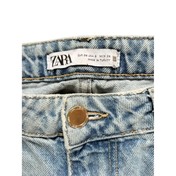 Zara The 90s Full Length High Rise Raw Hem Frayed Blue Jeans Size 6 Straight Leg - Image 4