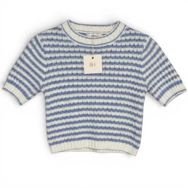 RIHOAS Blue White‎ Stripe Knit Cropped Sweater Short Sleeve Women's Size M - Image 2