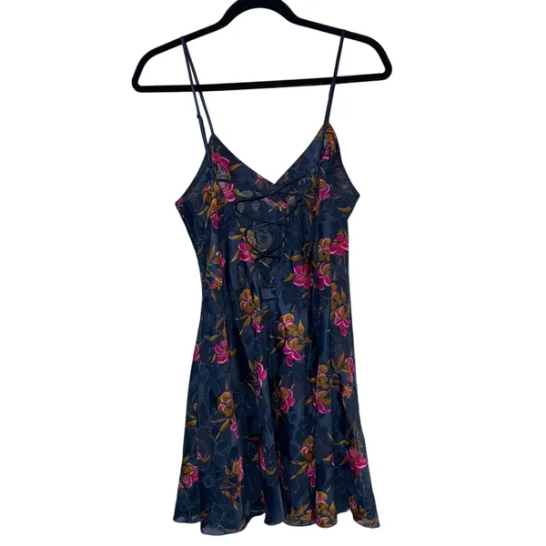 Vintage Victoria’s Secret Floral Slip Dress Navy‎ Pink Grunge Y2K M Gold Label - Image 3