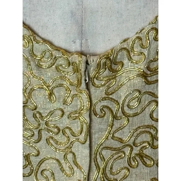Carmen Marc Valvo Dress Women 4‎ Gold Silk Metallic Embroidered Mini Shea… - Image 7