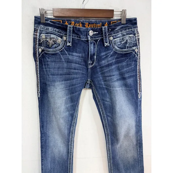 Rock Revival Jeans Coe Bootcut Embellished Women's 29 Blue Denim Y2K Cotton - Image 10