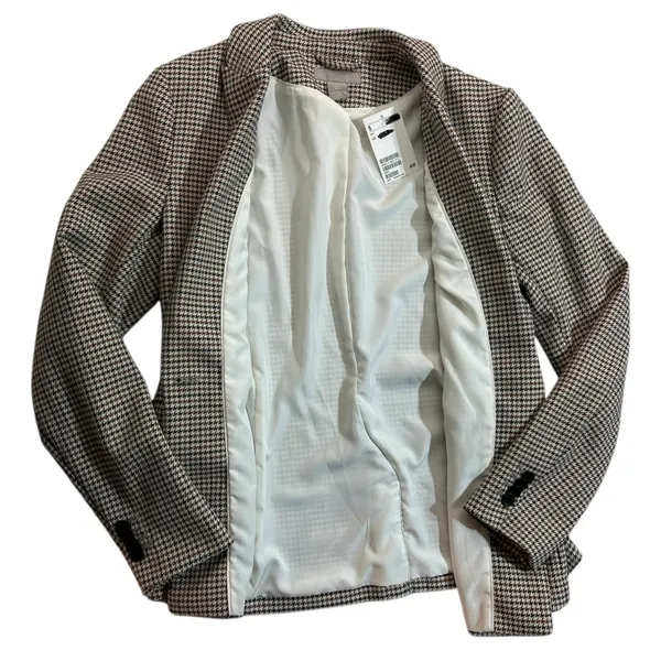 H&M Blazer Jacket Houndstooth Brown Fitted 1 Button Academia Small Fall $49 - Image 4
