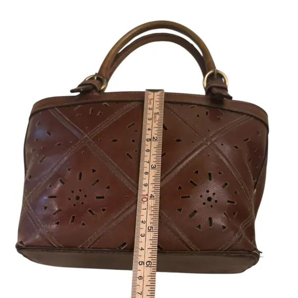 Vintage-Style‎ Brown Faux Leather Handbag Small Tote Purse w/ Cutout Detail Y2K - Image 13