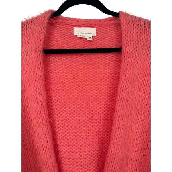 Anthropologie Striped Sleeve Open Front Cardigan Sweater Coral Pink One Size - Image 6