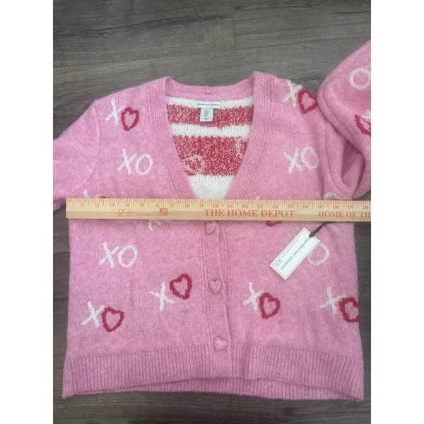 Cupcakes and Cashmere Pink XO Heart Print Cardigan Sweater Medium NEW - Image 4