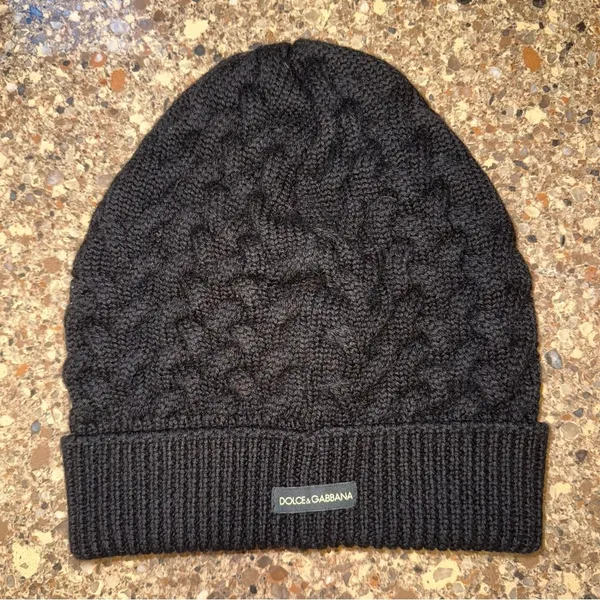DOLCE & GABBANA 100% Wool Beanie‎ Knit Crochet Black One Size - Image 3