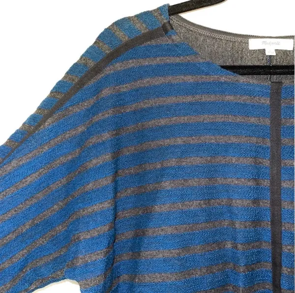 Madewell Striped Back Zip Sweater Blue & Gray Boxy Pullover - Image 3