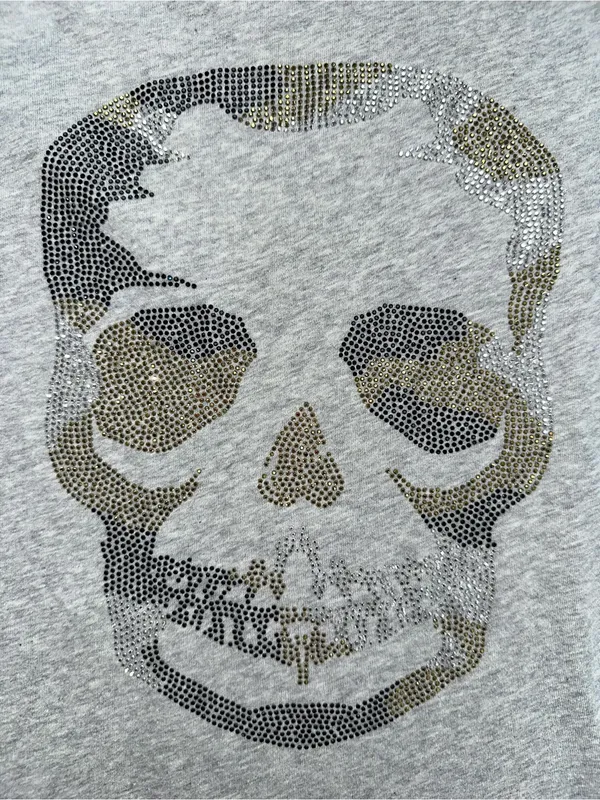 Zadig & Voltaire Gray Woman’s T-Shirt with Metallic Camo Skull Size Lg - Image 9