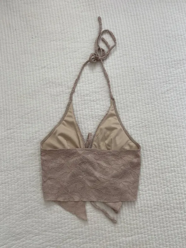 Beige halter lace tank top Tan - Image 5