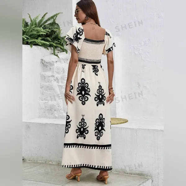 SheIn Clasi holiday & leisure Bohemian print waist drawstring dress - Image 2
