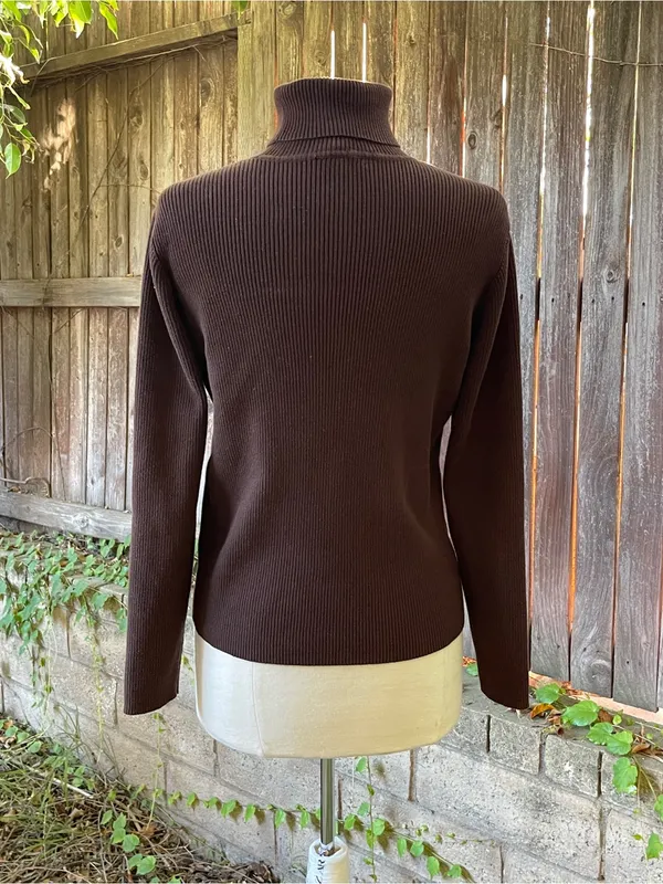 Lauren Ralph Lauren Ribbed Brown Turtleneck Sweater XL minimalist fall classic - Image 4