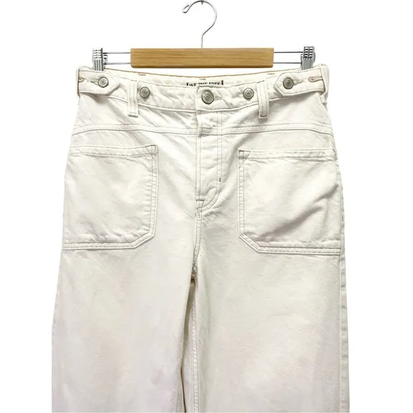 Free People Palmer Cuffed Wide Leg Tab Waist Jeans Size 27 Eggshell White Wash - Image 7