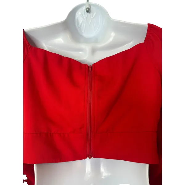 Banjul‎ Red Off Shoulder Long Sleeve Crop Top Bell Sleeve Ruffle Sm Resort Sexy - Image 7