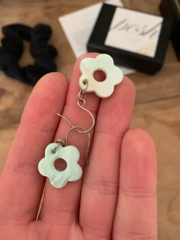 Green Retro Flower Earrings - Image 2