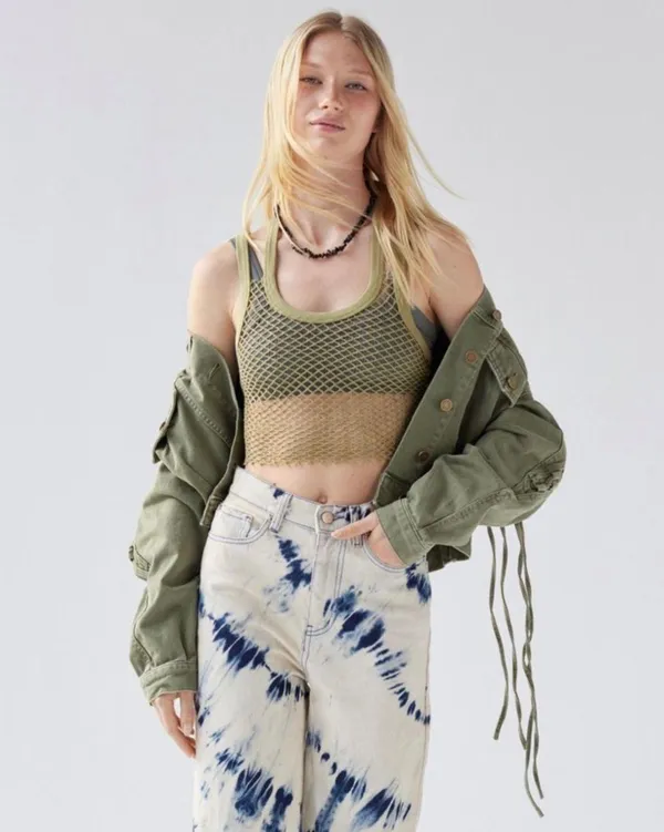 Urban Outfitters Army Olive Green BDG Samarria Laced Fringe Denim Trucker Jacket - Image 4