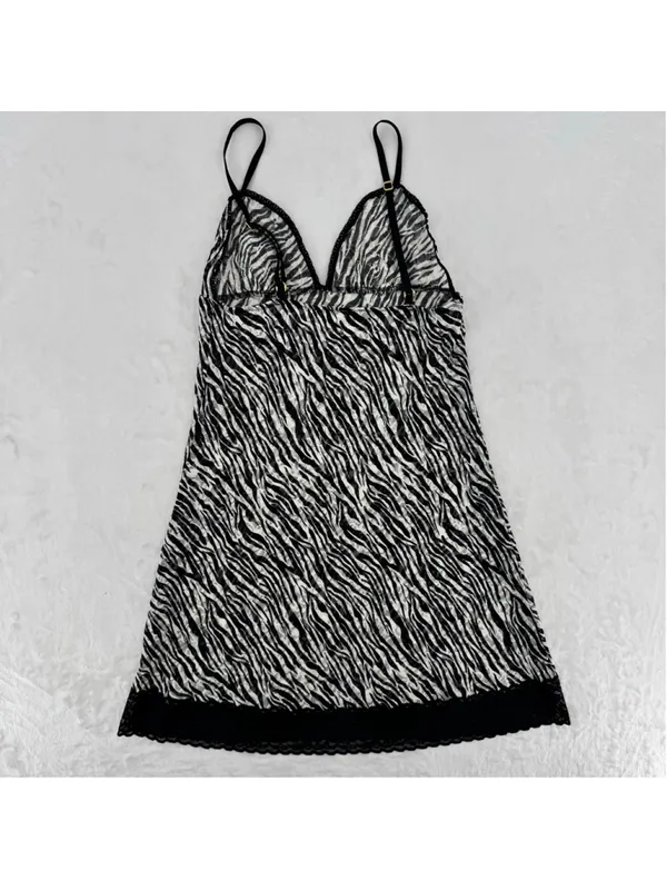 Victoria's Secret Chemise Zebra Stripes Lace Trim Semi Sheer Size medium - Image 2